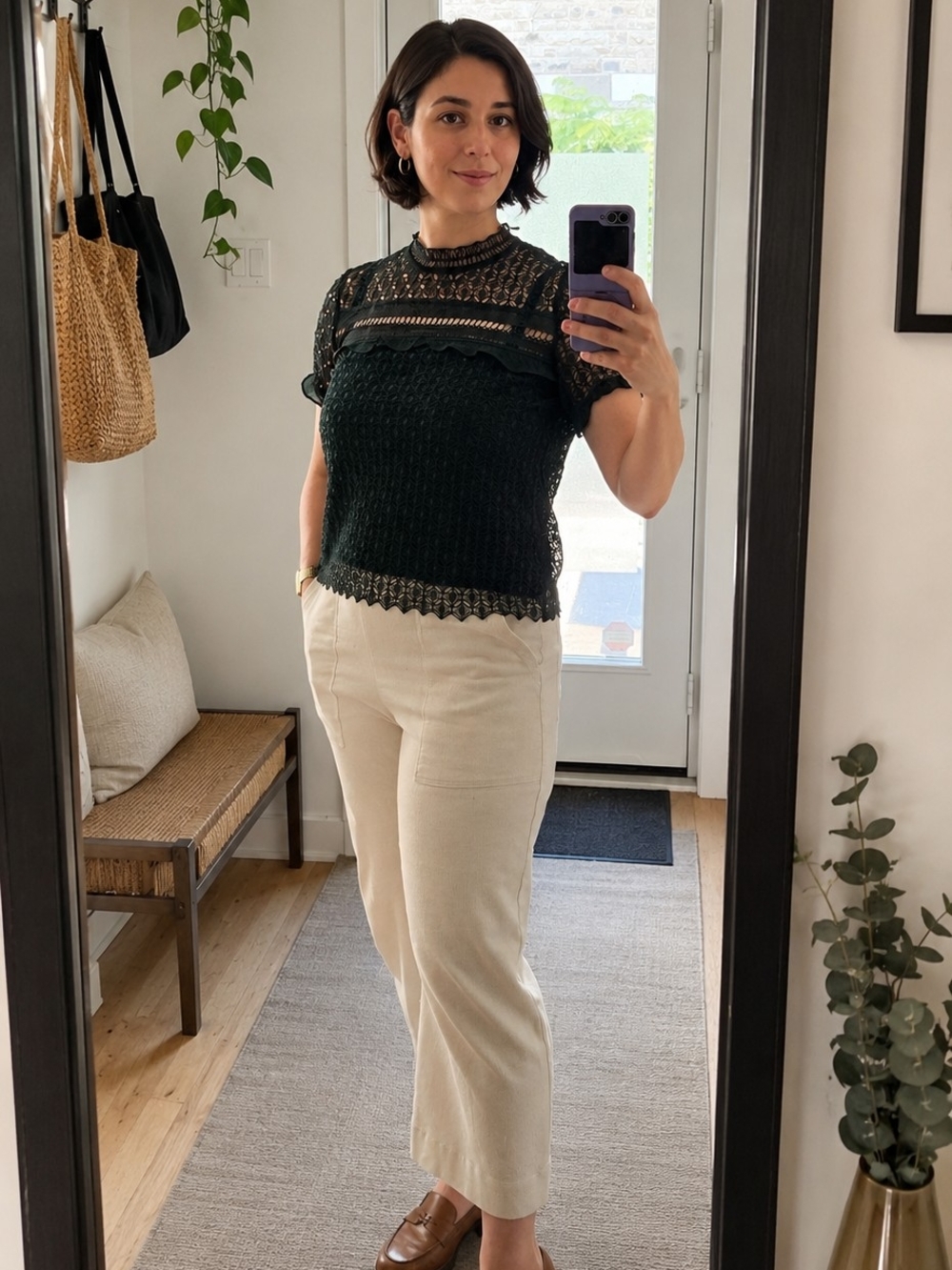 Forest Green Lace Knit Top